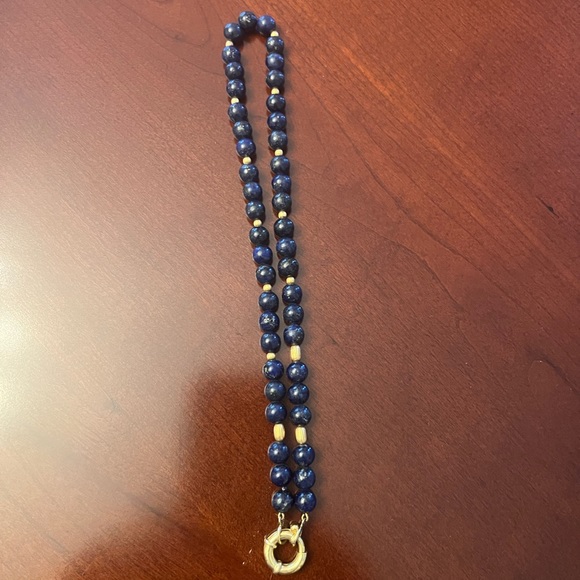 Lapiz stone choker beaded with 18 kt round beads around and 18 kt gold lock - Picture 6 of 8